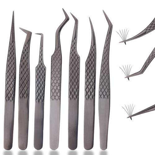Eyelash Extension Tweezers Set (Diamond Grip, Multi-Shape)