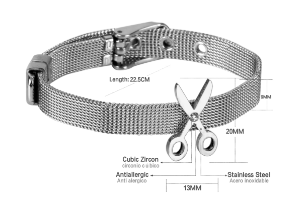 Scissors Charm Stainless Steel Mesh Bracelet