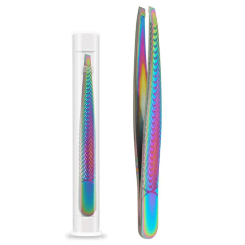 Slanted Eyebrow Tweezer – Rainbow Stainless Steel
