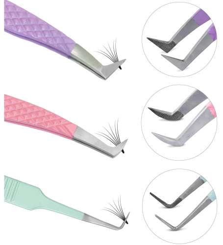 Fiber Tip Volume Eyelash Extension Tweezers Set